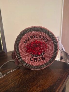 Maryland Crab Beaded Crossbody Bag - Pink & Red